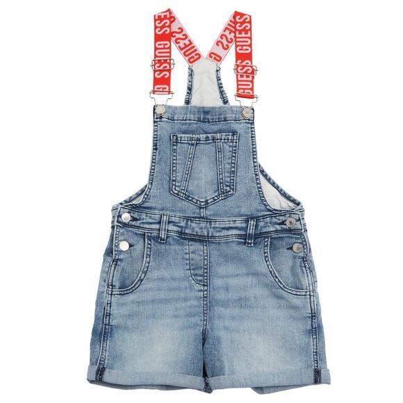 GUESS Girls Denim Overalls With Red and White Logo Straps Size 12 - Picture 1 of 8